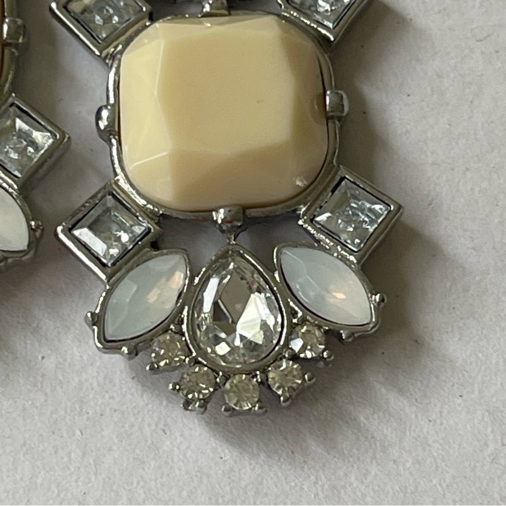 Ivory and Silver Dangle Earrings with Crystal Accents - Picture 3 of 4
